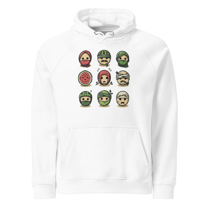 Men Eco Raglan Hoodie - Palestine Emoji, Eco Raglan Hoodie White