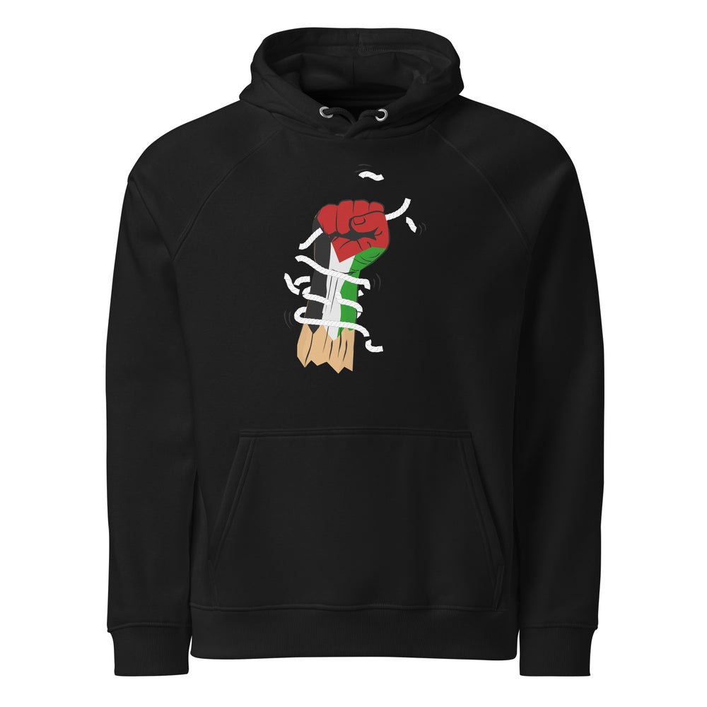 Men eco raglan hoodie - Palestine Hand, Eco Raglan Hoodie Black