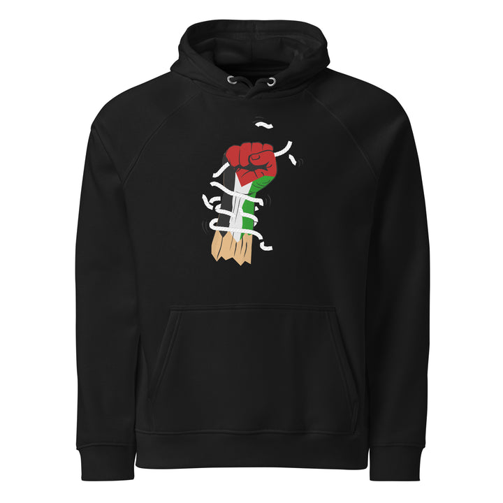 Men eco raglan hoodie - Palestine Hand, Eco Raglan Hoodie Black