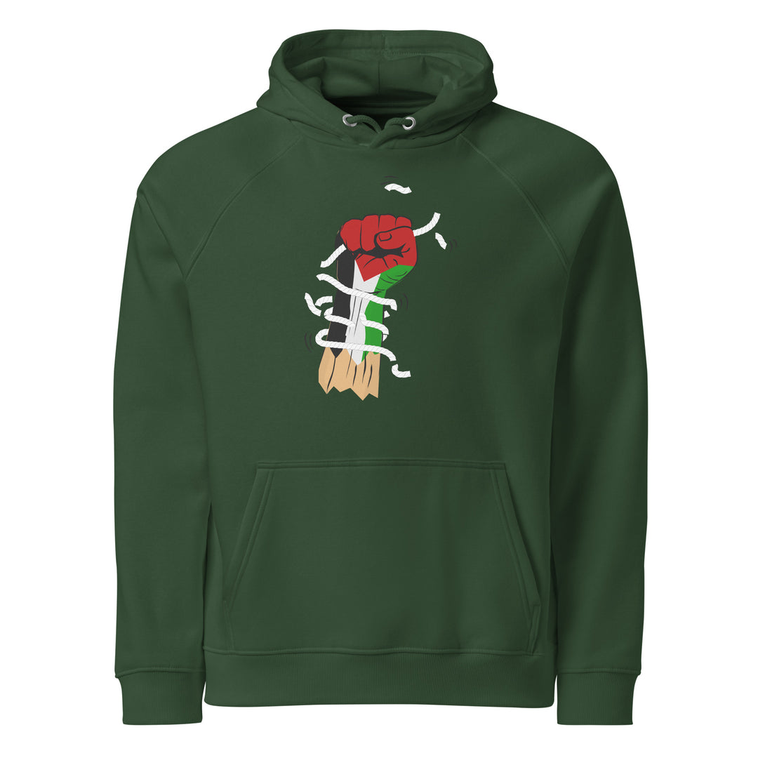 Men eco raglan hoodie - Palestine Hand, Eco Raglan Hoodie Bottle Green
