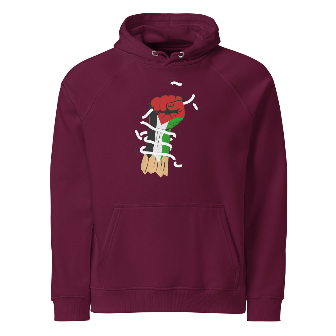 Men eco raglan hoodie - Palestine Hand, Eco Raglan Hoodie Burgundy