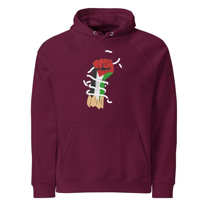 Men eco raglan hoodie - Palestine Hand, Eco Raglan Hoodie Burgundy