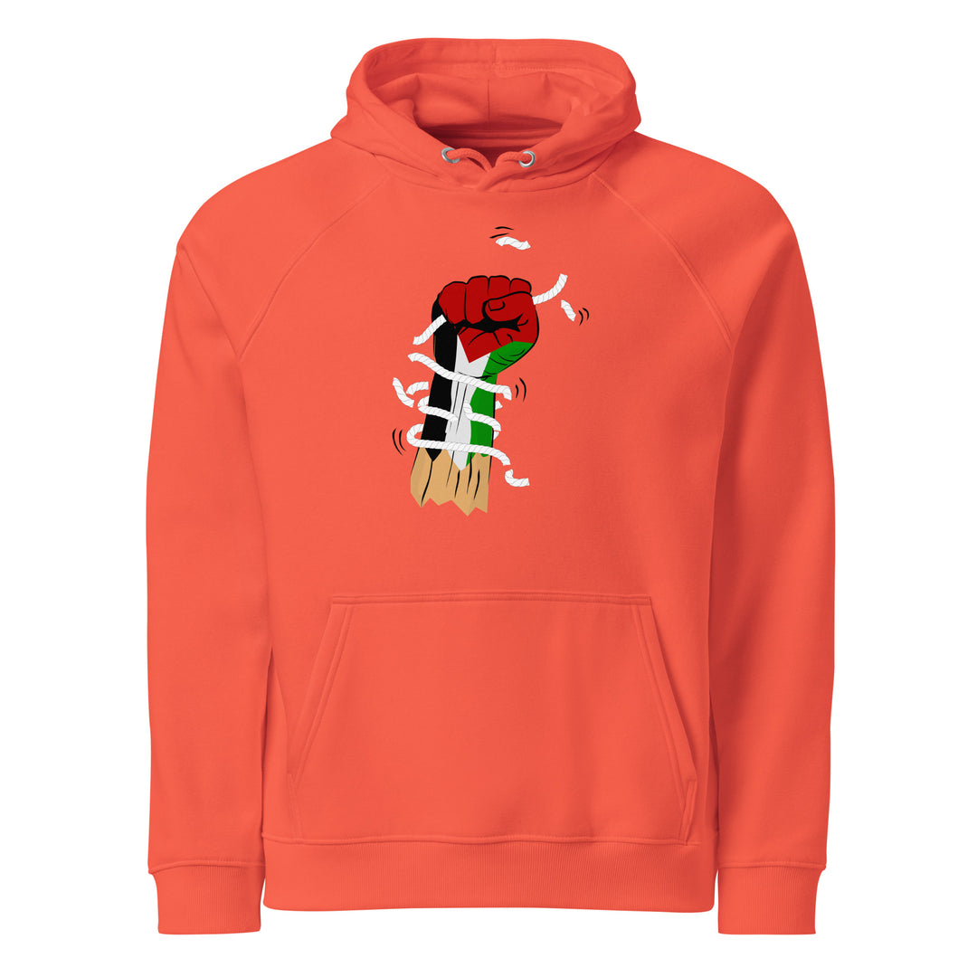 Men eco raglan hoodie - Palestine Hand, Eco Raglan Hoodie Burnt Orange
