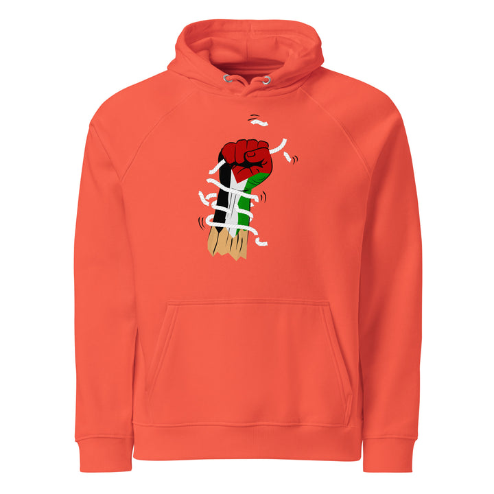 Men eco raglan hoodie - Palestine Hand, Eco Raglan Hoodie Burnt Orange