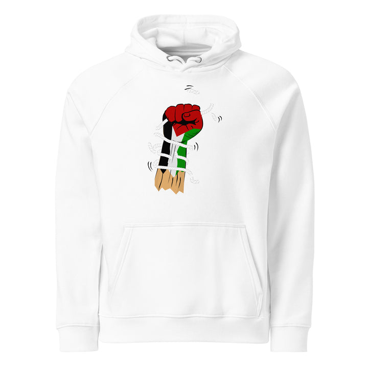 Men eco raglan hoodie - Palestine Hand, Eco Raglan Hoodie White