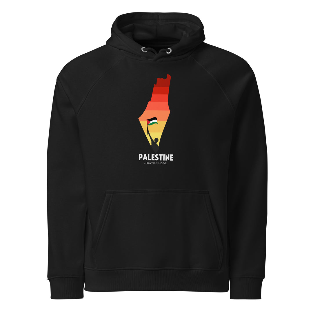 Men Eco Raglan Hoodie - Palestine Map, Eco Raglan Hoodie Black