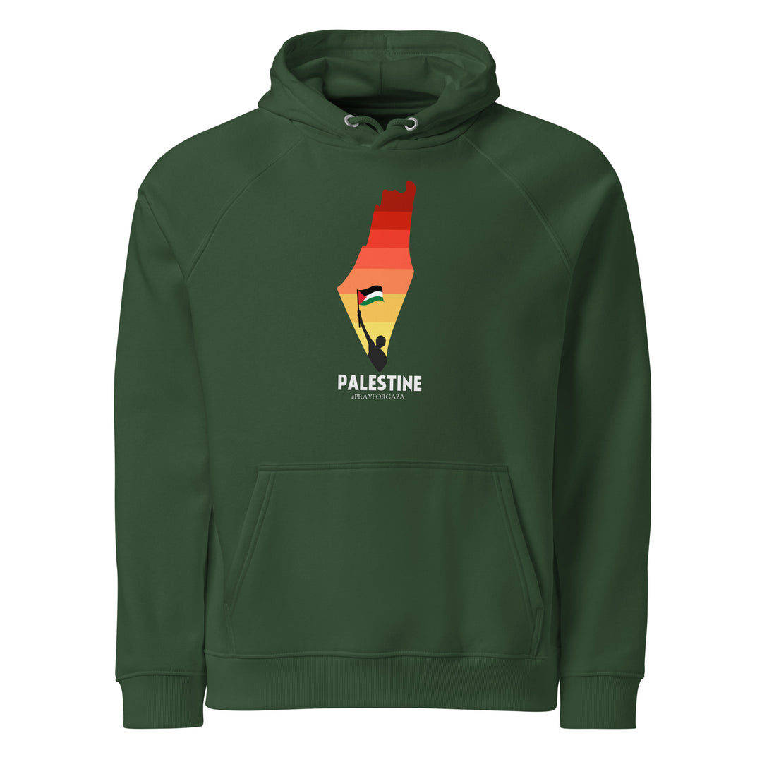 Men Eco Raglan Hoodie - Palestine Map, Eco Raglan Hoodie Bottle Green