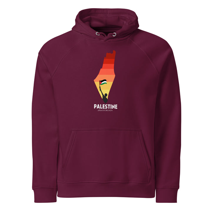Men Eco Raglan Hoodie - Palestine Map, Eco Raglan Hoodie Burgundy