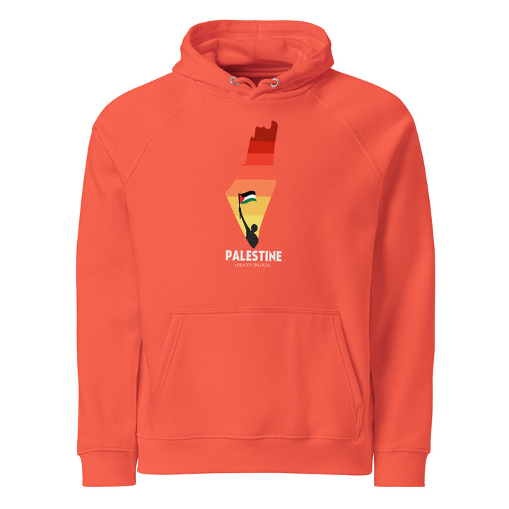 Men Eco Raglan Hoodie - Palestine Map, Eco Raglan Hoodie Burnt Orange