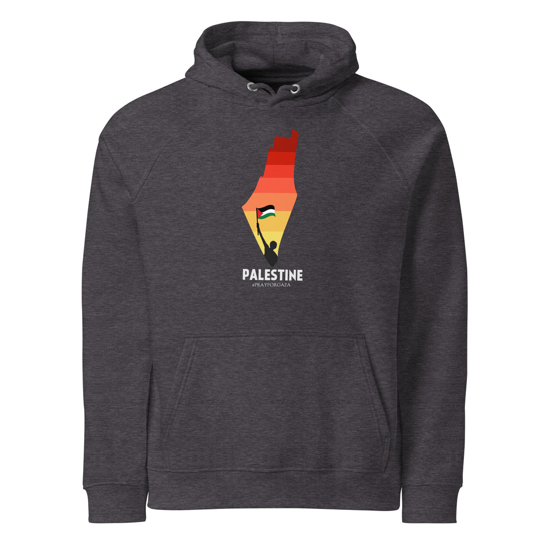 Men Eco Raglan Hoodie - Palestine Map, Eco Raglan Hoodie Charcoal Melange