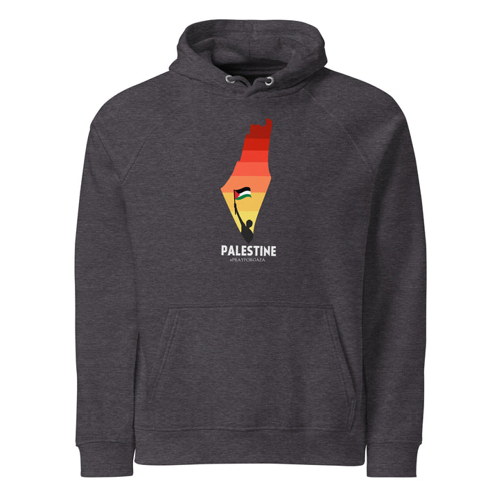 Men Eco Raglan Hoodie - Palestine Map, Eco Raglan Hoodie Charcoal Melange