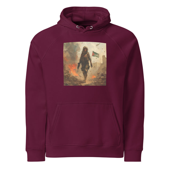 Men Eco Raglan Hoodie - Palestine Resistance, Eco Raglan Hoodie Burgundy
