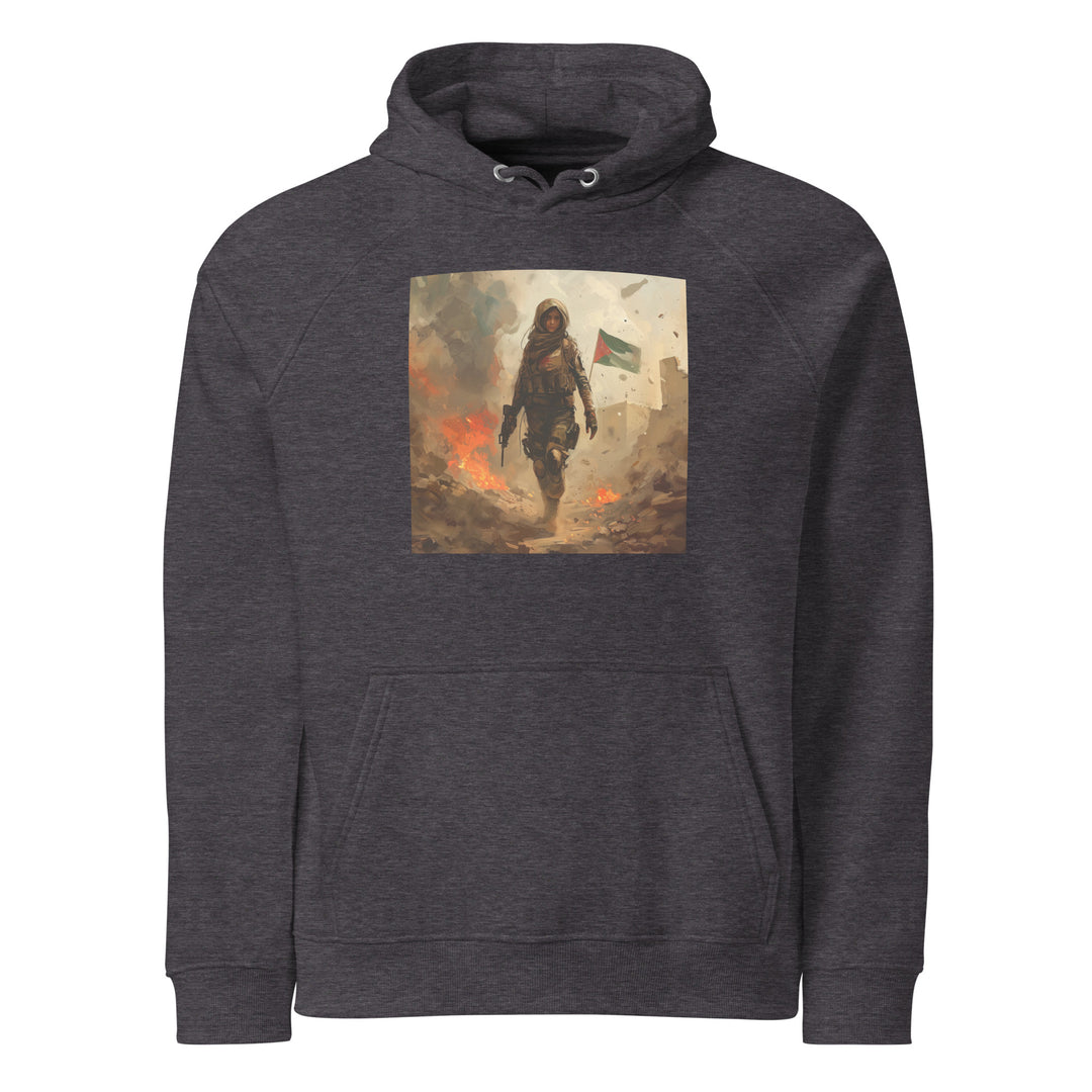 Men Eco Raglan Hoodie - Palestine Resistance, Eco Raglan Hoodie Charcoal Melange