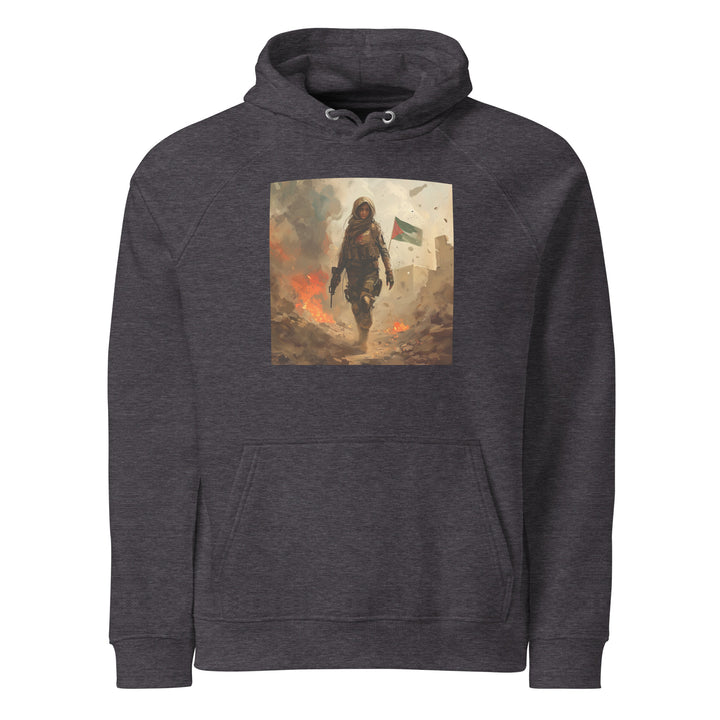 Men Eco Raglan Hoodie - Palestine Resistance, Eco Raglan Hoodie Charcoal Melange