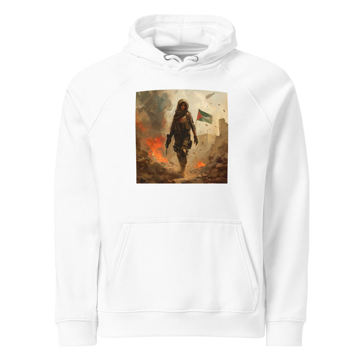 Men Eco Raglan Hoodie - Palestine Resistance, Eco Raglan Hoodie White