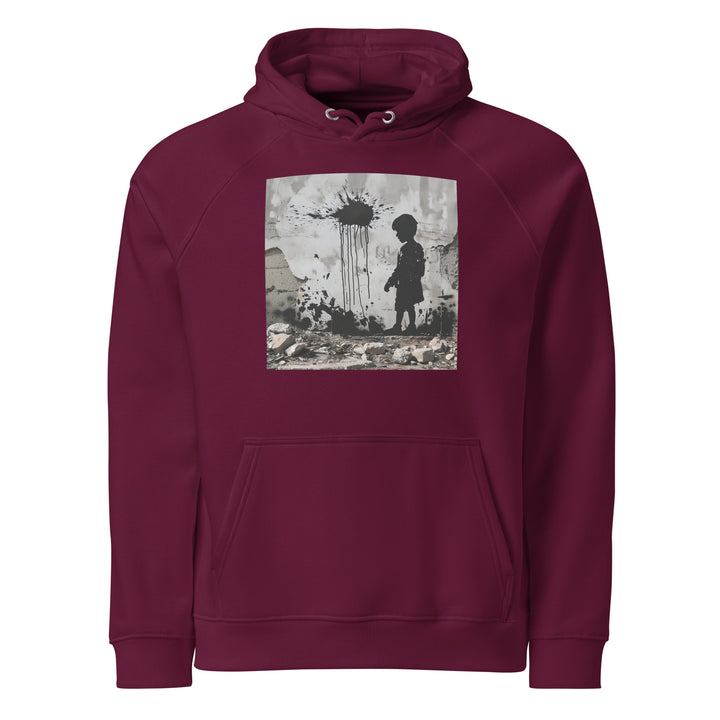 Men Eco Raglan Hoodie - Palestine Wall, Eco Raglan Hoodie Burgundy