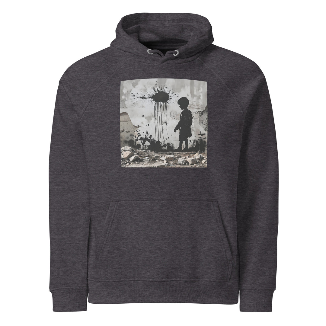Men Eco Raglan Hoodie - Palestine Wall, Eco Raglan Hoodie Charcoal Melange