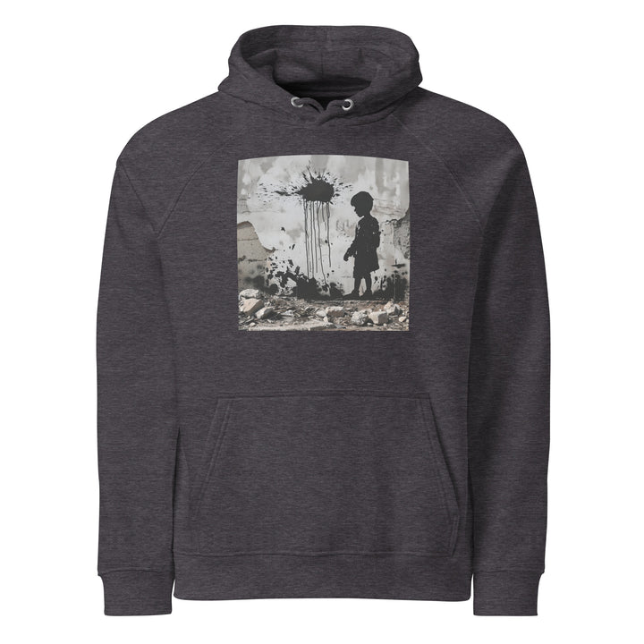 Men Eco Raglan Hoodie - Palestine Wall, Eco Raglan Hoodie Charcoal Melange