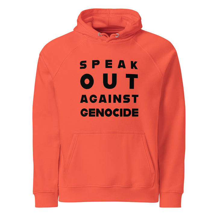 Men Eco Raglan Hoodie - Speak Out Against Genocide, Eco Raglan Hoodie Burnt Orange