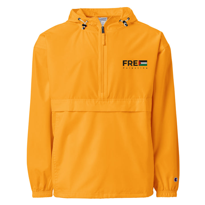 Men Embroidered Champion Packable Jacket - Free Palestine, Embroidered Champion Packable Jacket Gold