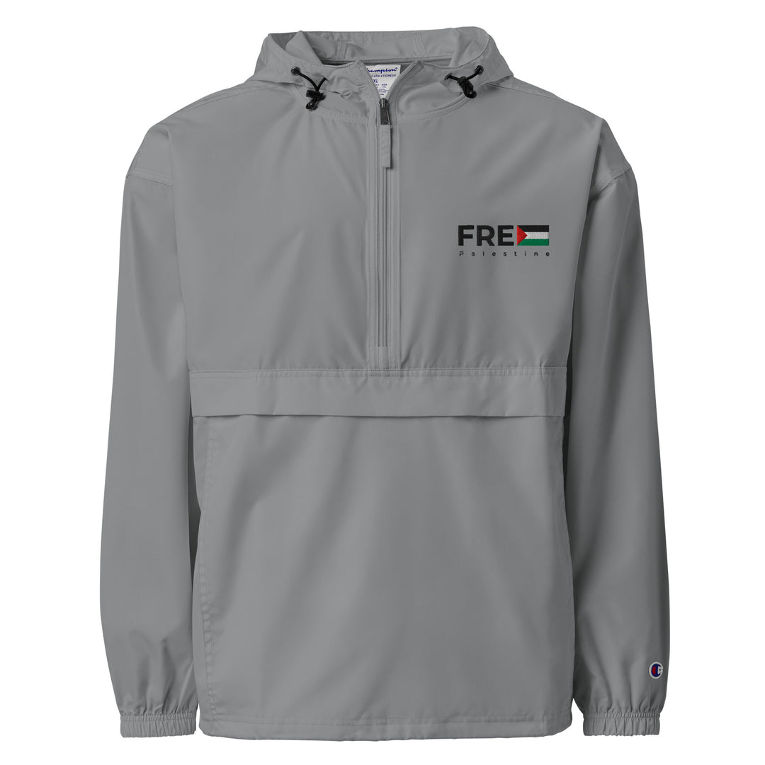 Men Embroidered Champion Packable Jacket - Free Palestine, Embroidered Champion Packable Jacket Graphite