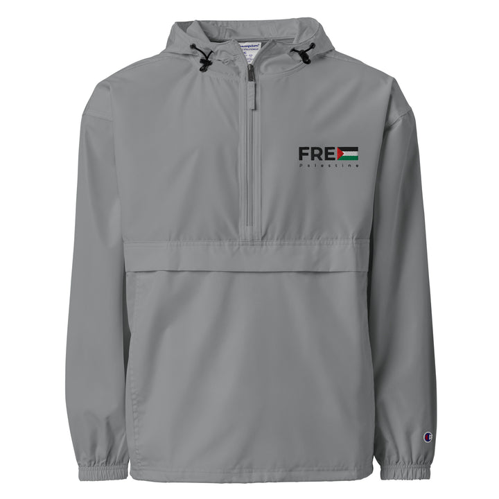Men Embroidered Champion Packable Jacket - Free Palestine, Embroidered Champion Packable Jacket Graphite