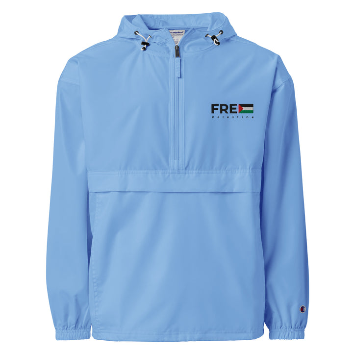 Men Embroidered Champion Packable Jacket - Free Palestine, Embroidered Champion Packable Jacket Light Blue