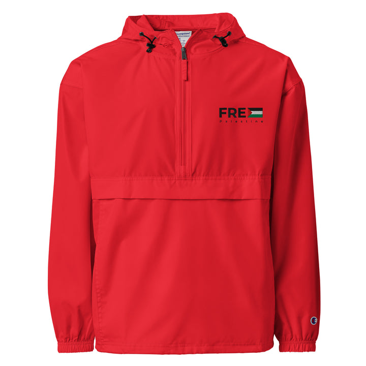 Men Embroidered Champion Packable Jacket - Free Palestine, Embroidered Champion Packable Jacket Scarlet