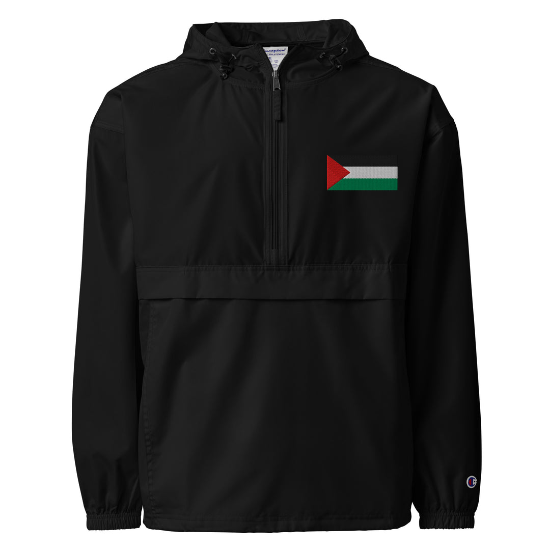 Men Embroidered Champion Packable Jacket - Palestine Flag, Embroidered Champion Packable Jacket Black