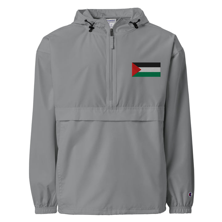 Men Embroidered Champion Packable Jacket - Palestine Flag, Embroidered Champion Packable Jacket Graphite