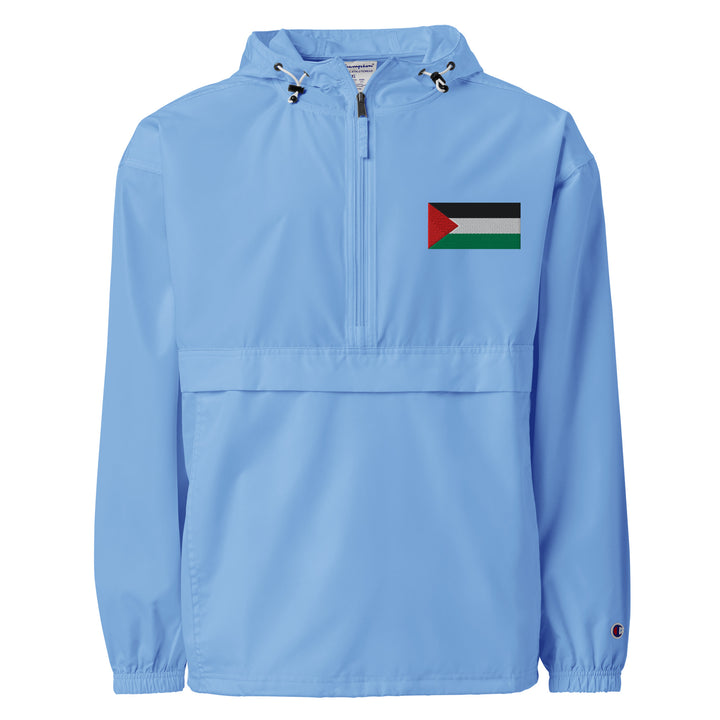 Men Embroidered Champion Packable Jacket - Palestine Flag, Embroidered Champion Packable Jacket Light Blue