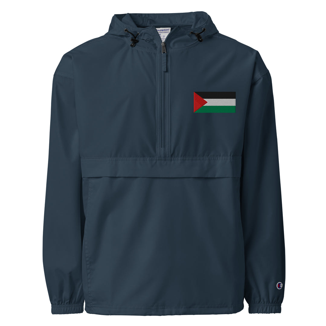 Men Embroidered Champion Packable Jacket - Palestine Flag, Embroidered Champion Packable Jacket Navy