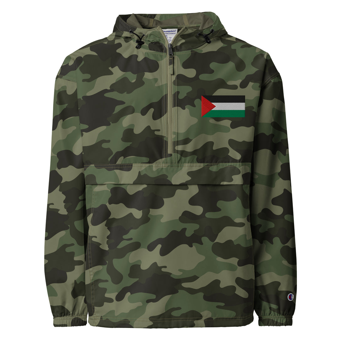 Men Embroidered Champion Packable Jacket - Palestine Flag, Embroidered Champion Packable Jacket Olive Green Camo