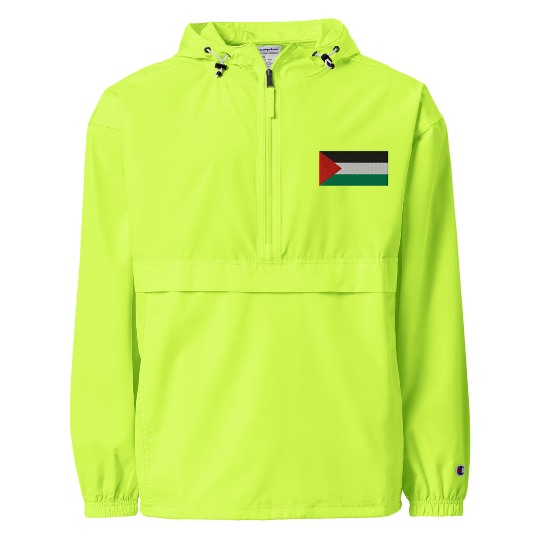 Men Embroidered Champion Packable Jacket - Palestine Flag, Embroidered Champion Packable Jacket Safety Green