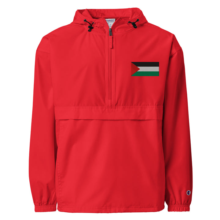 Men Embroidered Champion Packable Jacket - Palestine Flag, Embroidered Champion Packable Jacket Scarlet