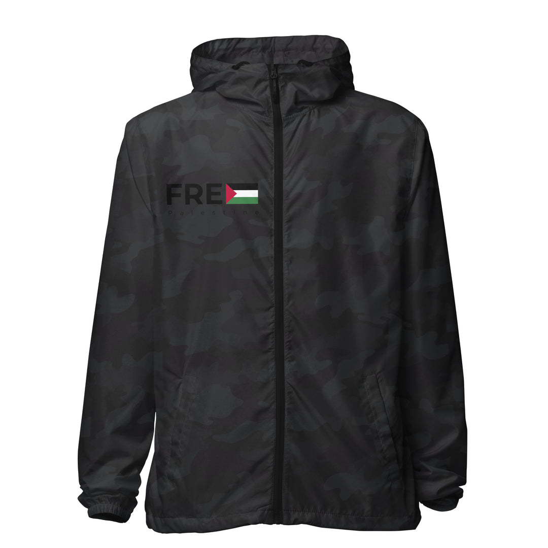 Men lightweight zip up windbreaker - Free Palestine, Lightweight Zip Up Windbreaker Black Camo