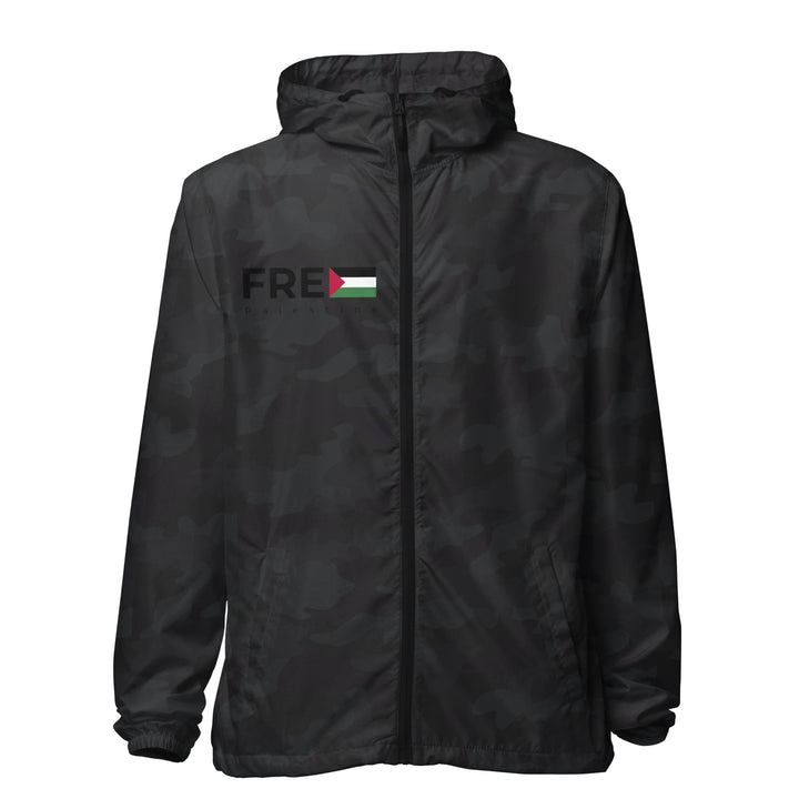 Men lightweight zip up windbreaker - Free Palestine, Lightweight Zip Up Windbreaker Black Camo