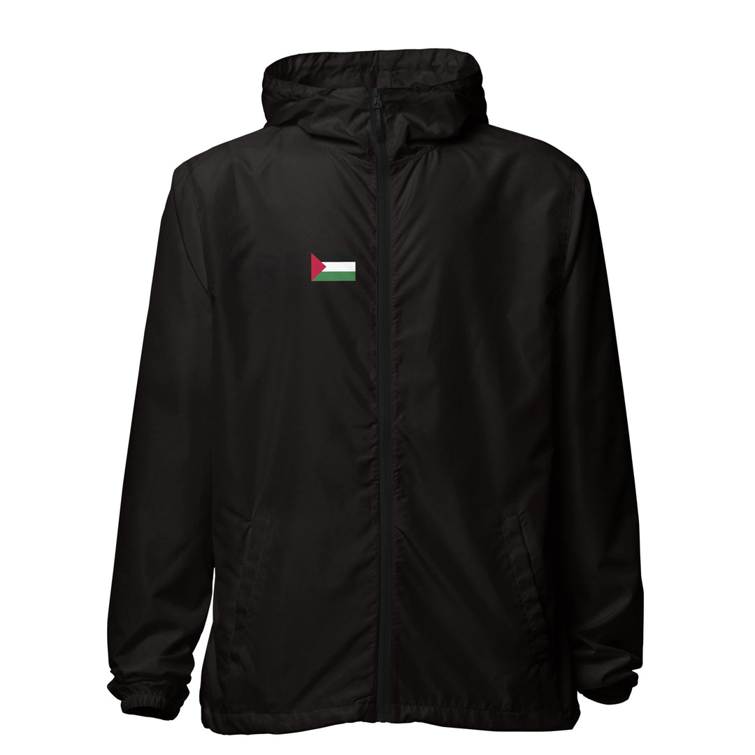 Men lightweight zip up windbreaker - Free Palestine, Lightweight Zip Up Windbreaker Black