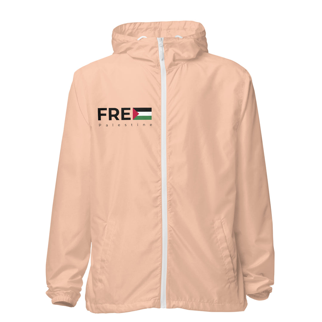 Men lightweight zip up windbreaker - Free Palestine, Lightweight Zip Up Windbreaker Blush White Zipper