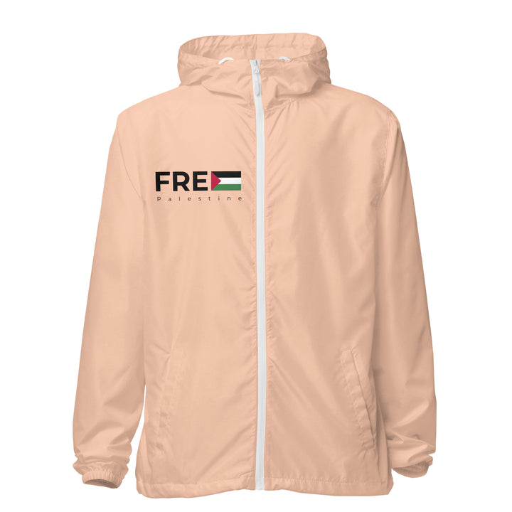 Men lightweight zip up windbreaker - Free Palestine, Lightweight Zip Up Windbreaker Blush White Zipper