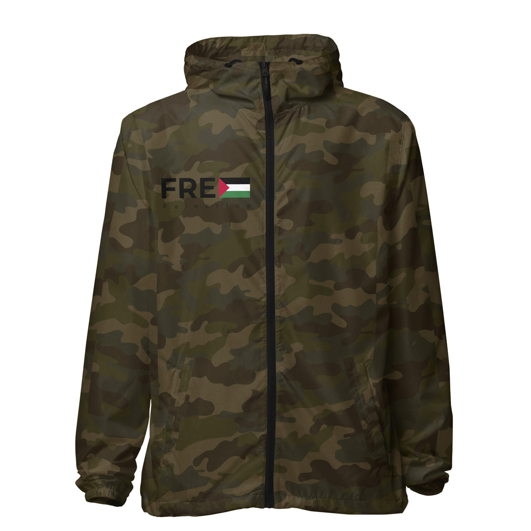 Men lightweight zip up windbreaker - Free Palestine, Lightweight Zip Up Windbreaker Forest Camo