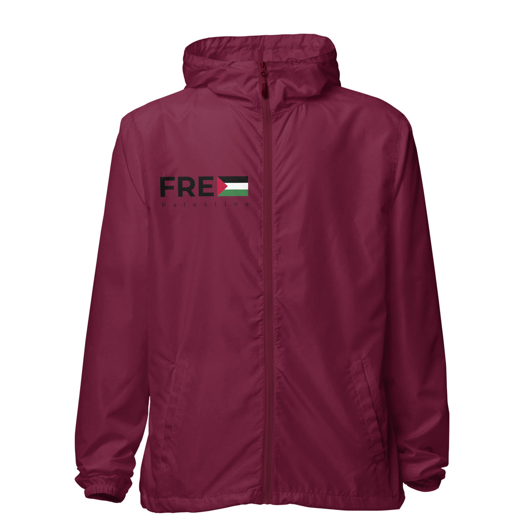 Men lightweight zip up windbreaker - Free Palestine, Lightweight Zip Up Windbreaker Maroon