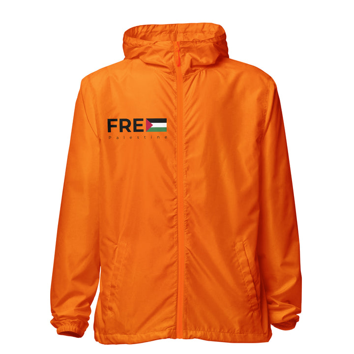 Men lightweight zip up windbreaker - Free Palestine, Lightweight Zip Up Windbreaker Safety Orange