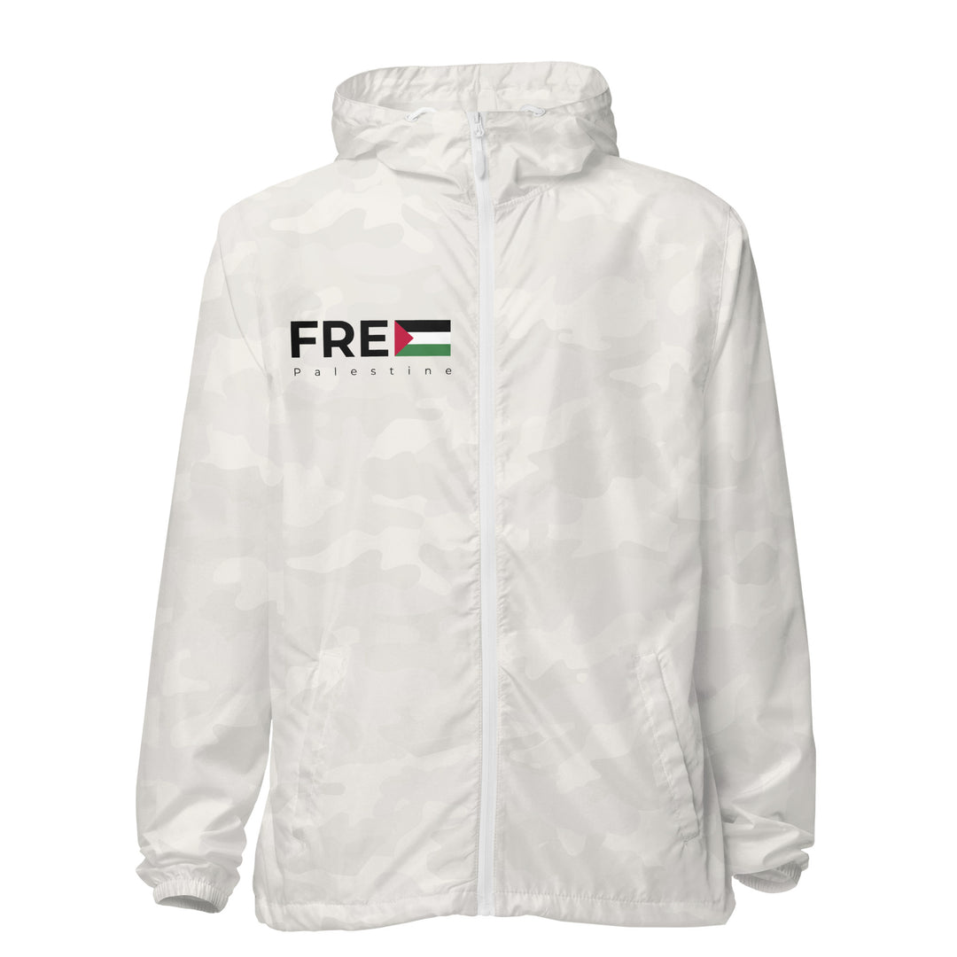 Men lightweight zip up windbreaker - Free Palestine, Lightweight Zip Up Windbreaker White Camo
