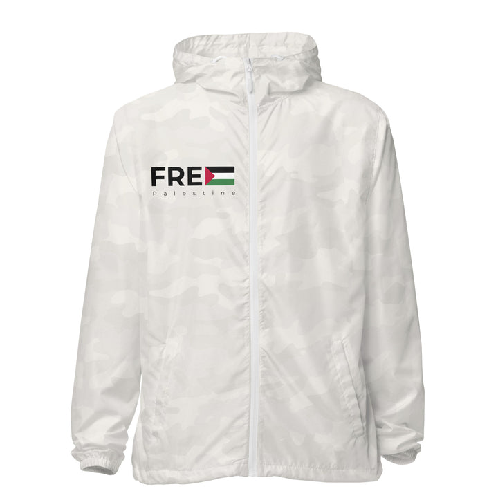 Men lightweight zip up windbreaker - Free Palestine, Lightweight Zip Up Windbreaker White Camo