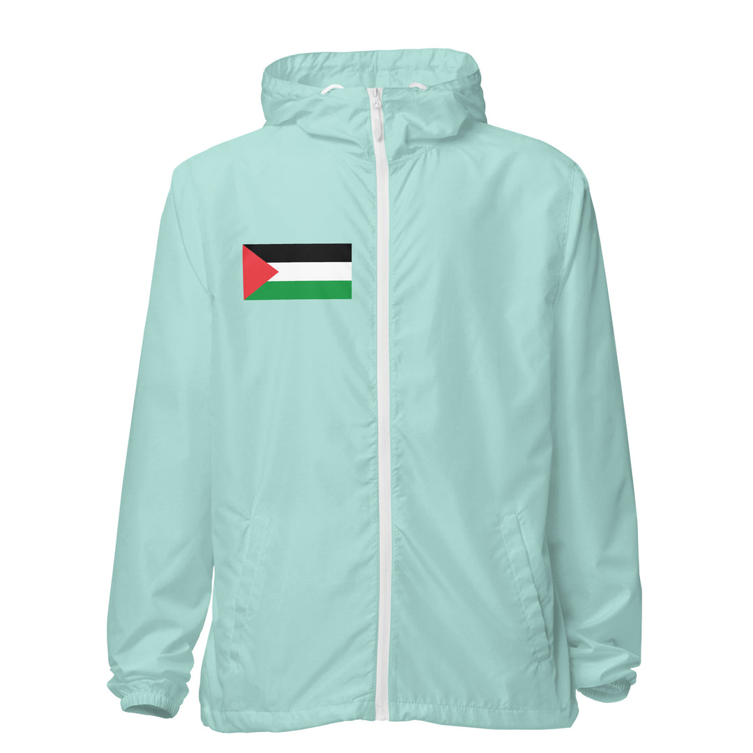Men lightweight zip up windbreaker - Palestine Flag, Lightweight Zip Up Windbreaker Aqua White Zipper