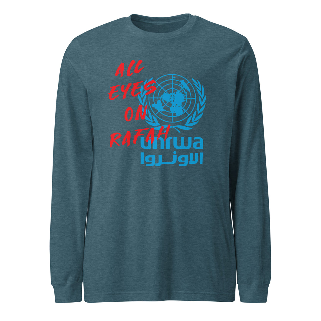 Men Long Sleeve Tee - All Eyes on Rafah, Heather Deep Teal