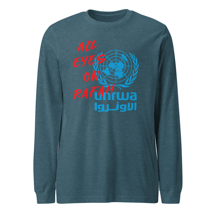 Men Long Sleeve Tee - All Eyes on Rafah, Heather Deep Teal
