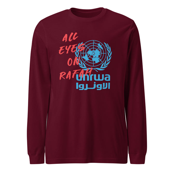 Men Long Sleeve Tee - All Eyes on Rafah, Maroon