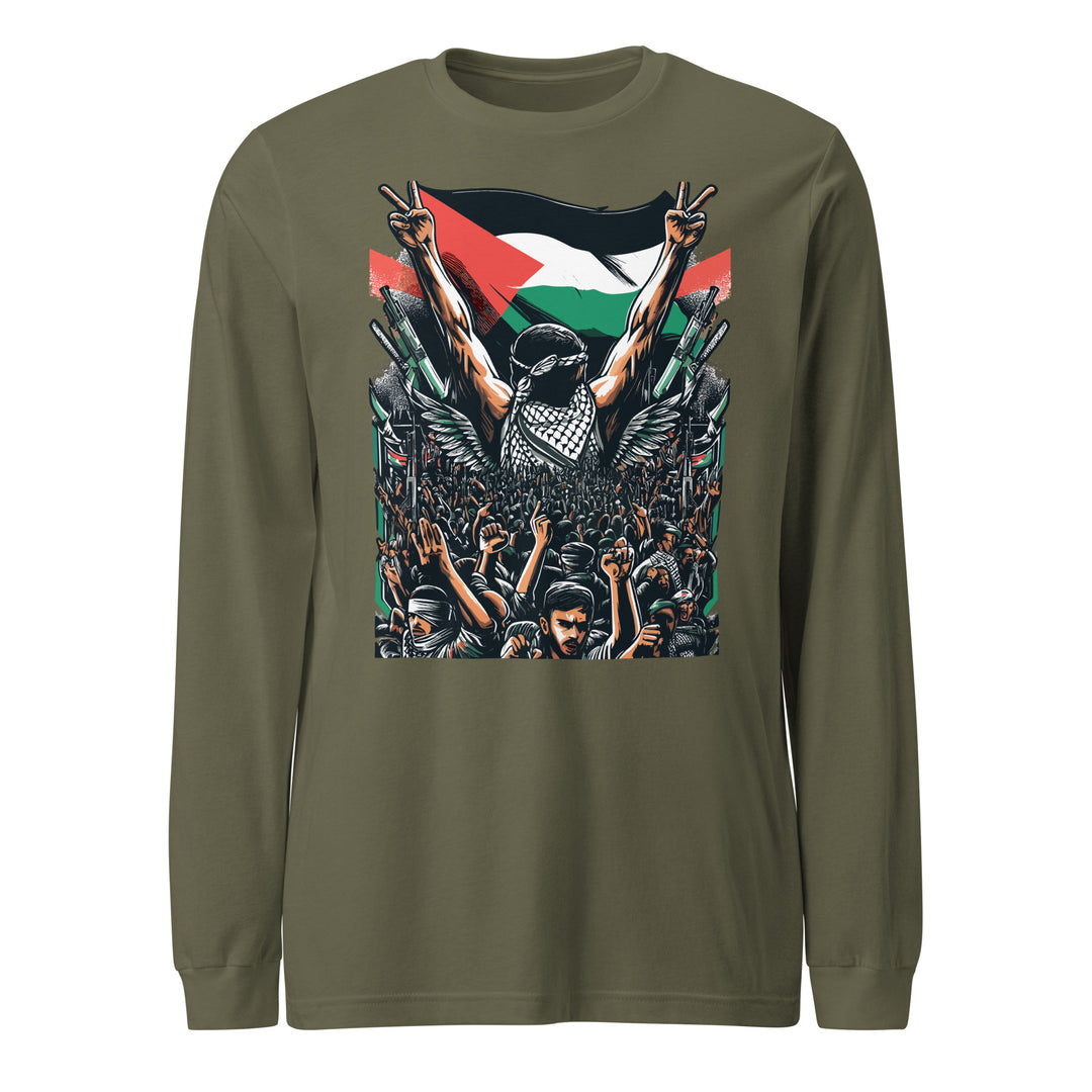 Men Long Sleeve Tee - Art by Moh, Military Green